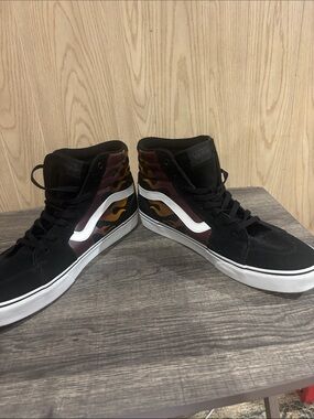 Vans Black High-Top Sneakers with Flame Side Panels wore 1 time greattt cond sz